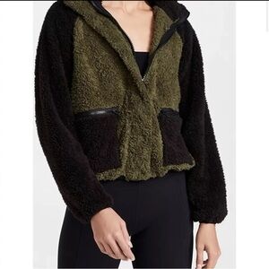 NWT Plush x Revolve Olive Green Teddy Sherpa Zip-Up Jacket with Hood‎ Size SMALL